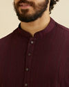 Manyavar Men Wine Red Self Striped Texture Kurta