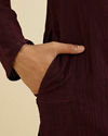 Manyavar Men Wine Red Self Striped Texture Kurta image number 3