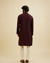 Manyavar Men Wine Red Self Striped Texture Kurta image number 4