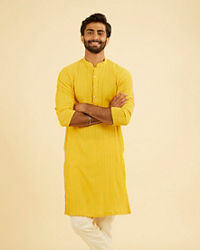Manyavar Men Mustard Yellow Spandex Kurta