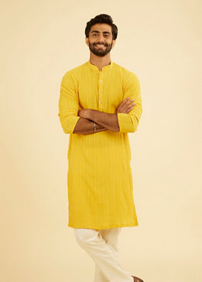 Manyavar Men Mustard Yellow Spandex Kurta