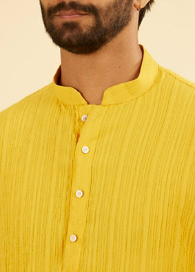 Manyavar Men Mustard Yellow Spandex Kurta