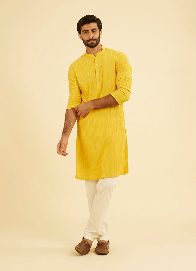 Manyavar Men Mustard Yellow Spandex Kurta