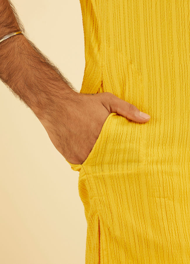 Manyavar Men Mustard Yellow Spandex Kurta