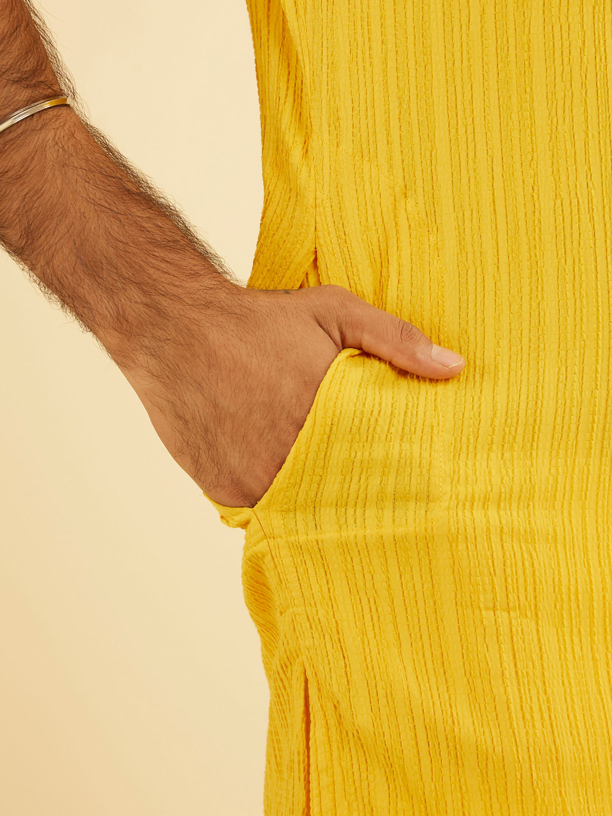 Manyavar Men Mustard Yellow Spandex Kurta