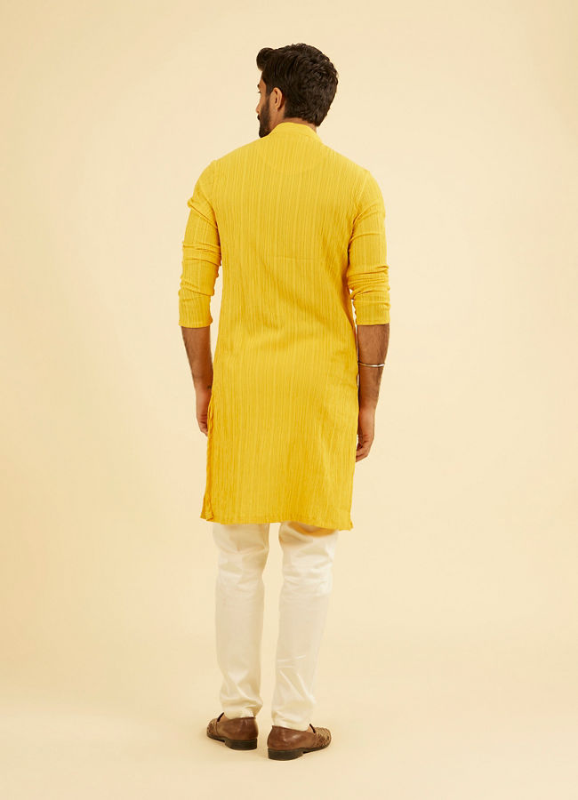 Manyavar Men Mustard Yellow Spandex Kurta