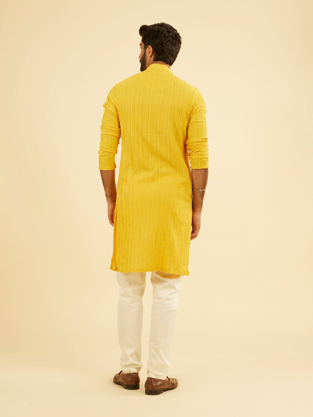 Manyavar Men Mustard Yellow Spandex Kurta