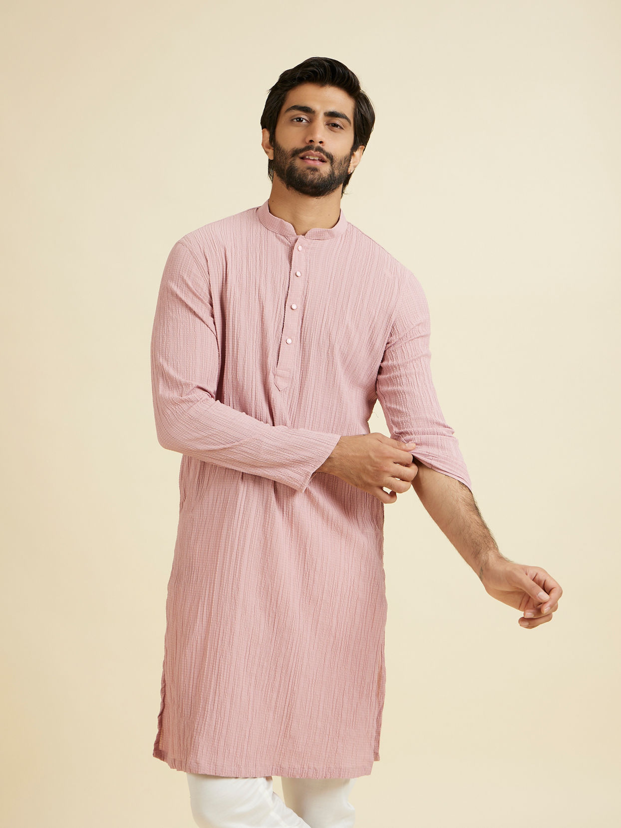 Manyavar Men Dusty Pink Elegance Kurta