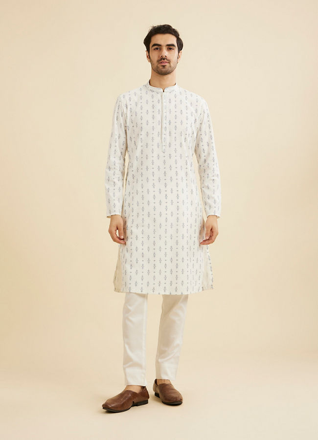 Manyavar Men Snow White Buta Patterned Kurta