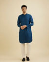 Manyavar Men Teal Blue Self Textured Kurta