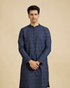 Manyavar Men Navy Blue Aztec Printed Kurta