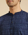 Manyavar Men Navy Blue Aztec Printed Kurta image number 1