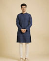 Manyavar Men Navy Blue Aztec Printed Kurta image number 2