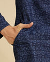 Manyavar Men Navy Blue Aztec Printed Kurta image number 3