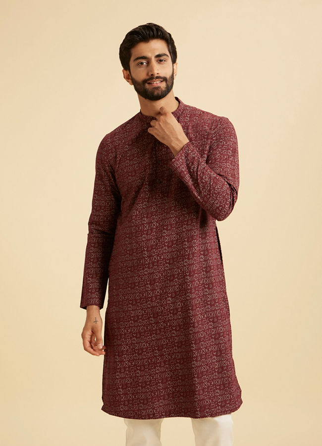 Manyavar Men Maroon Majesty Cotton Kurta