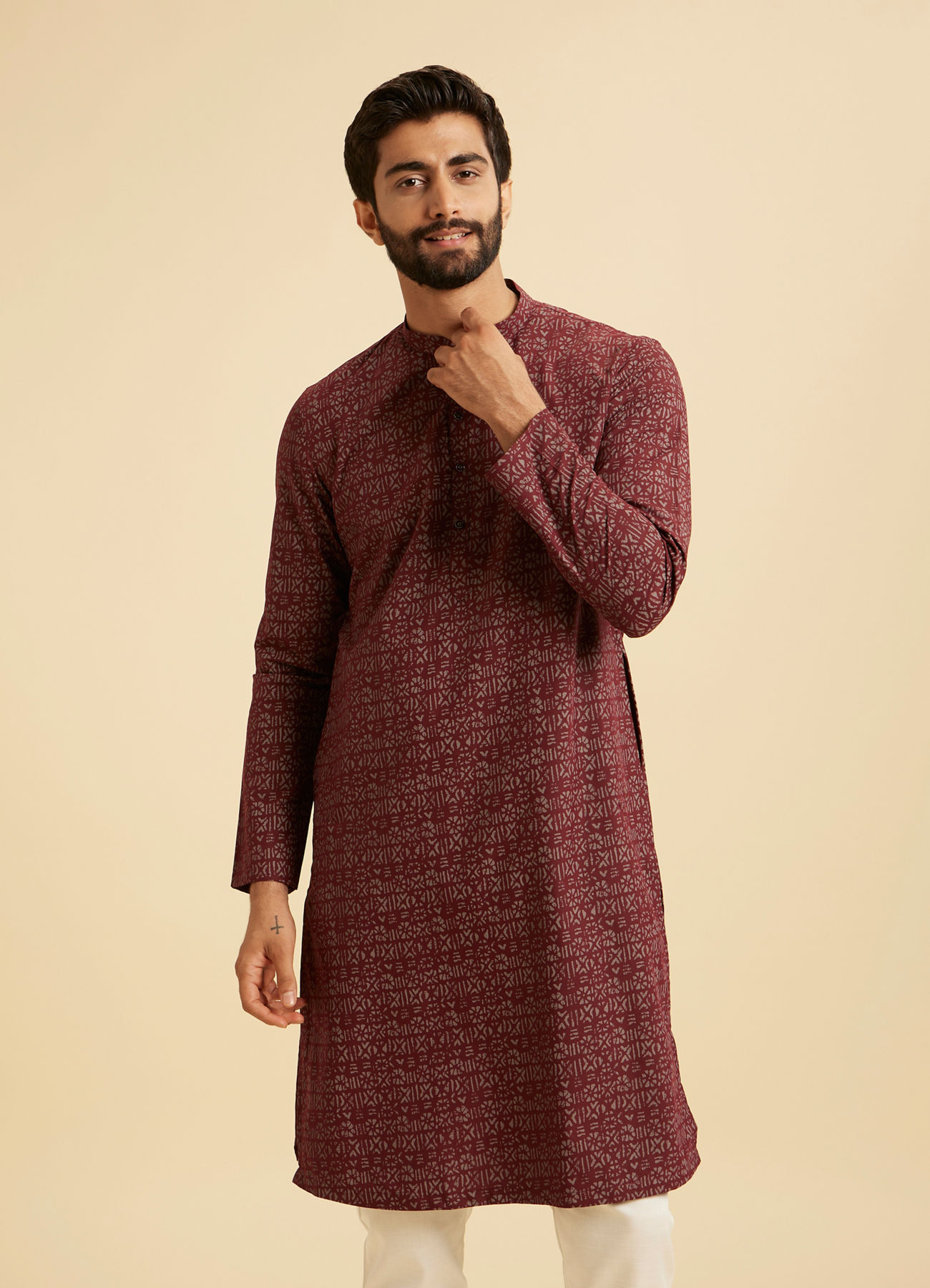 Manyavar Men Maroon Majesty Cotton Kurta
