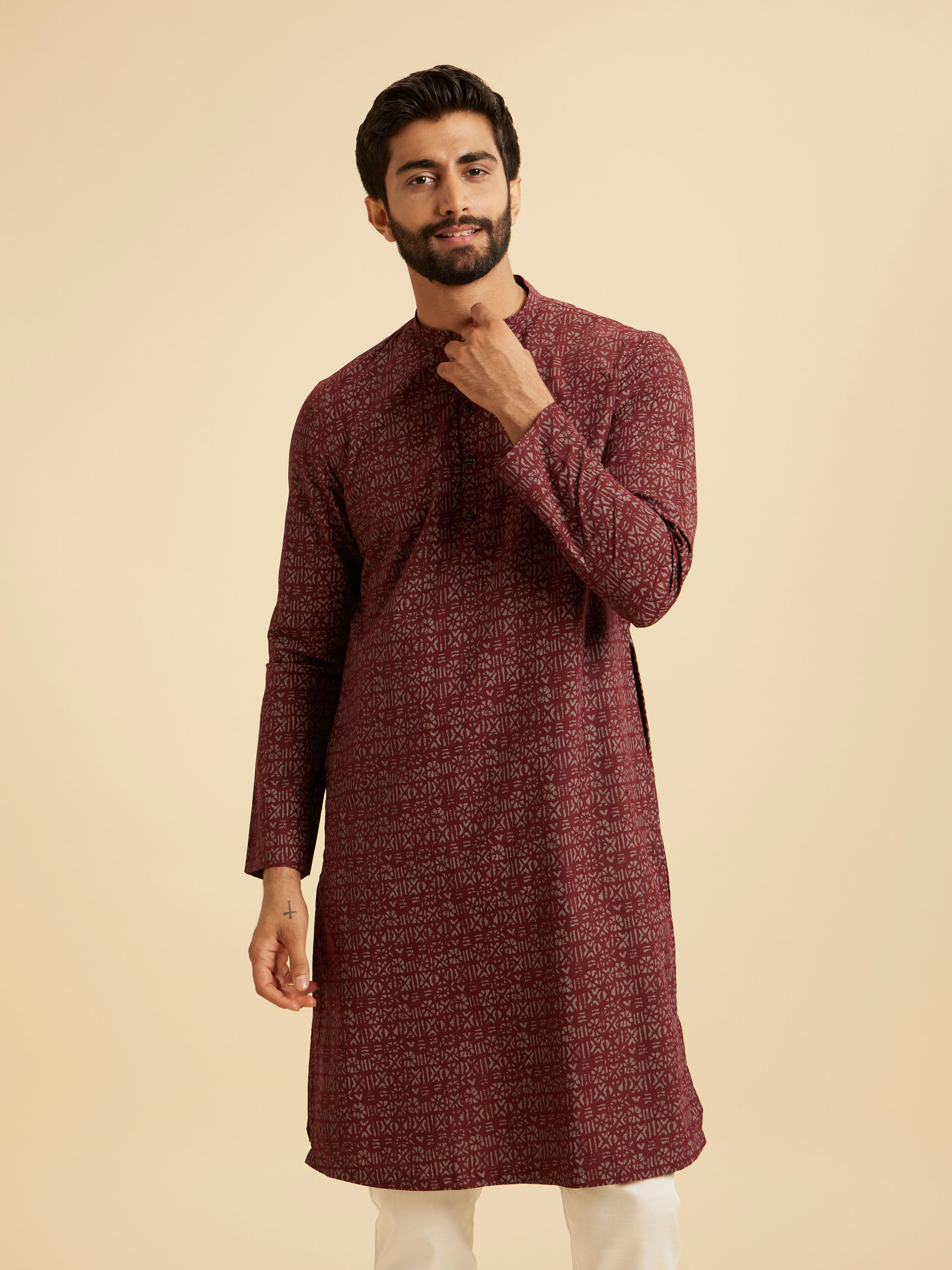 Manyavar Men Maroon Majesty Cotton Kurta