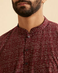 Manyavar Men Maroon Majesty Cotton Kurta
