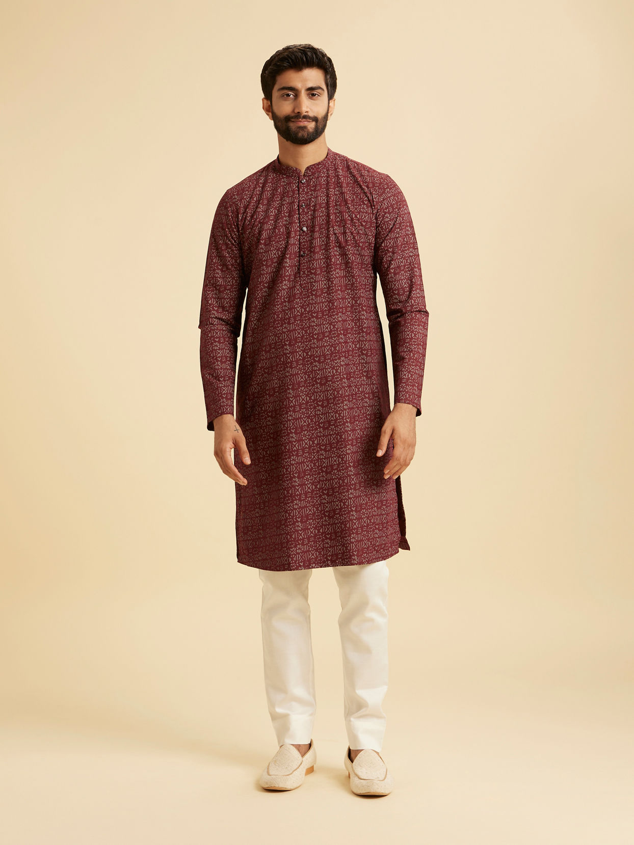 Manyavar Men Maroon Majesty Cotton Kurta