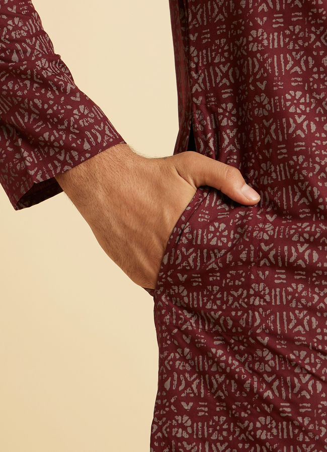 Manyavar Men Maroon Majesty Cotton Kurta