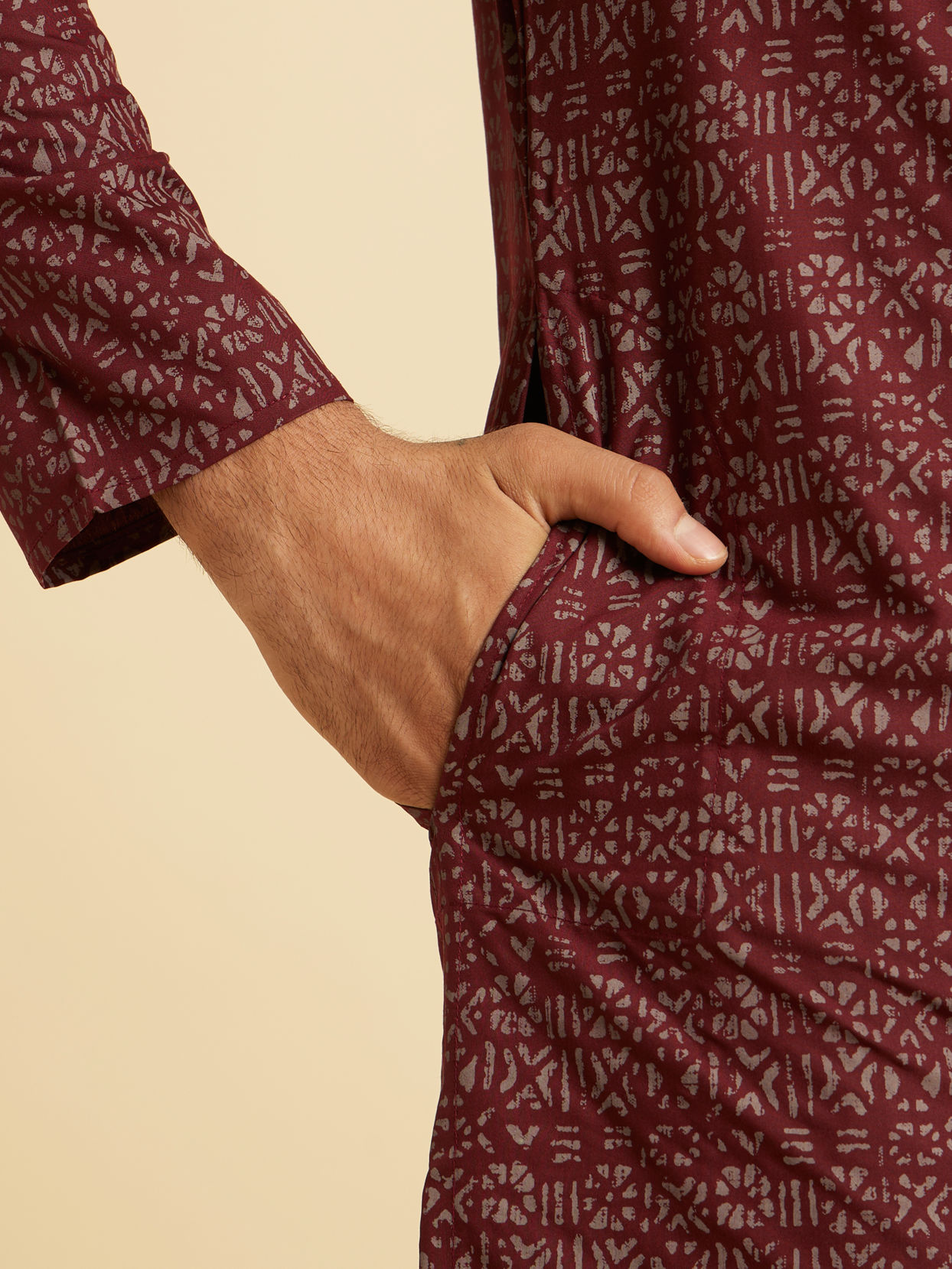 Manyavar Men Maroon Majesty Cotton Kurta