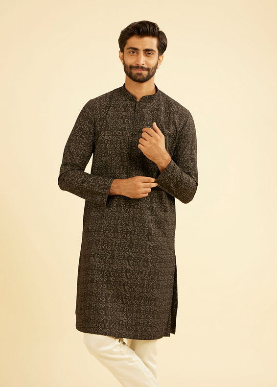 Manyavar Men Mystic Black Elegance Cotton Kurta