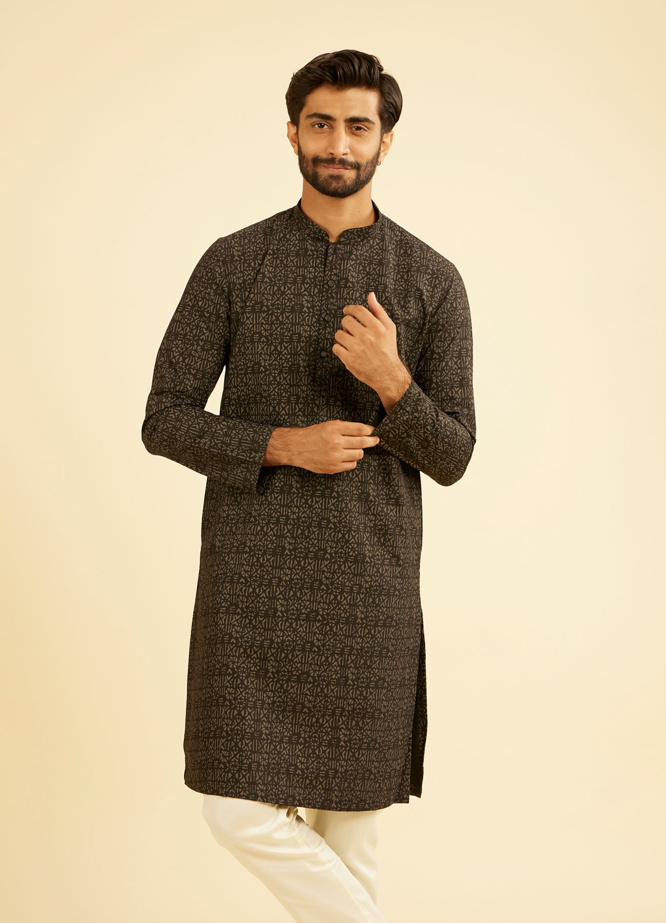 Manyavar Men Mystic Black Elegance Cotton Kurta