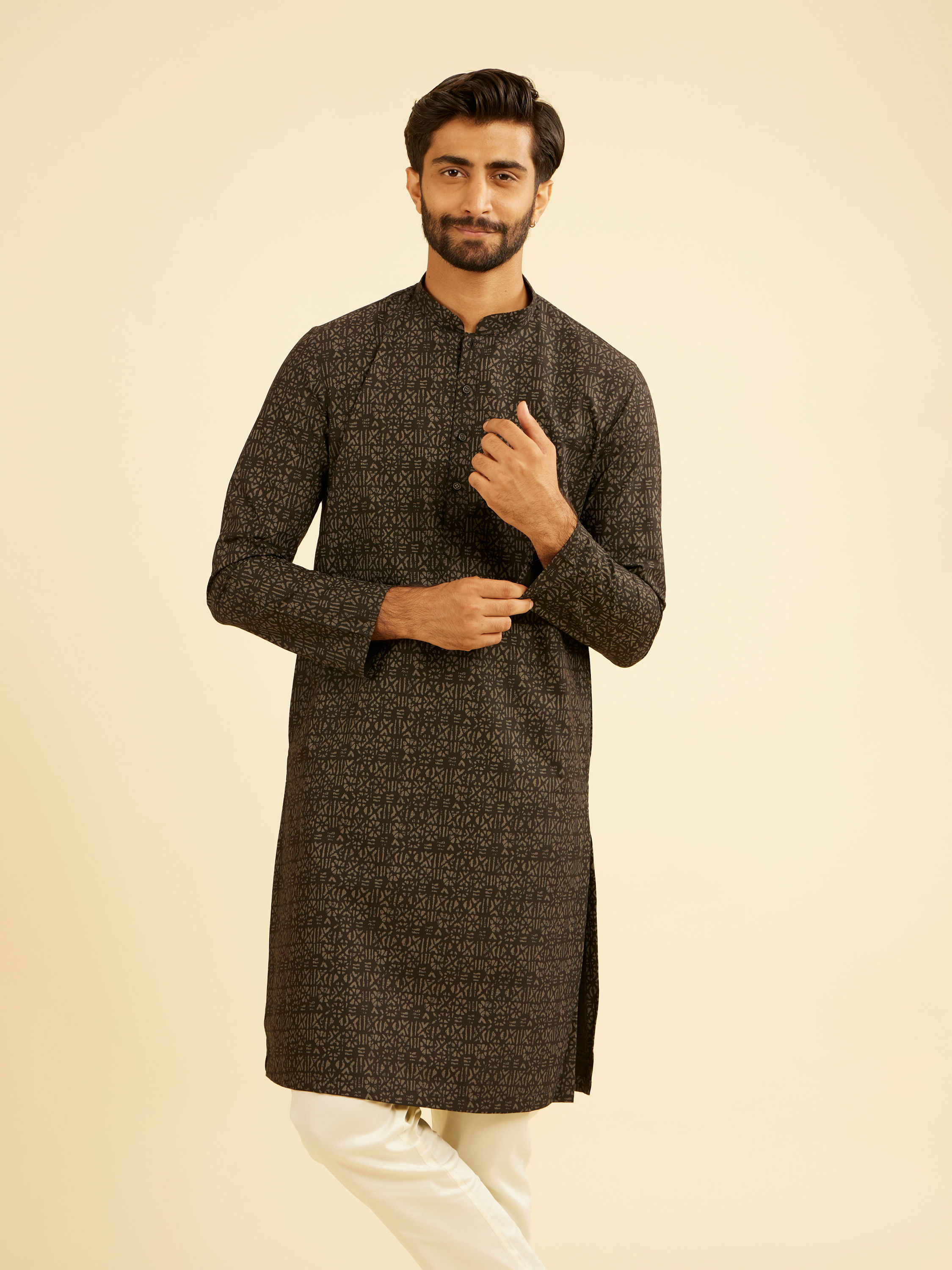 Manyavar Men Mystic Black Elegance Cotton Kurta
