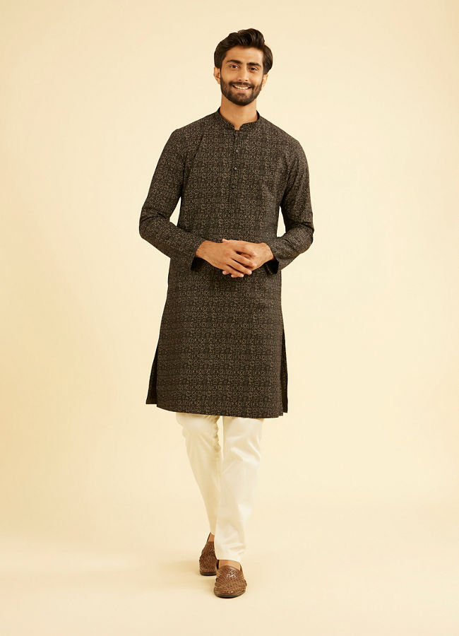 Manyavar Men Mystic Black Elegance Cotton Kurta