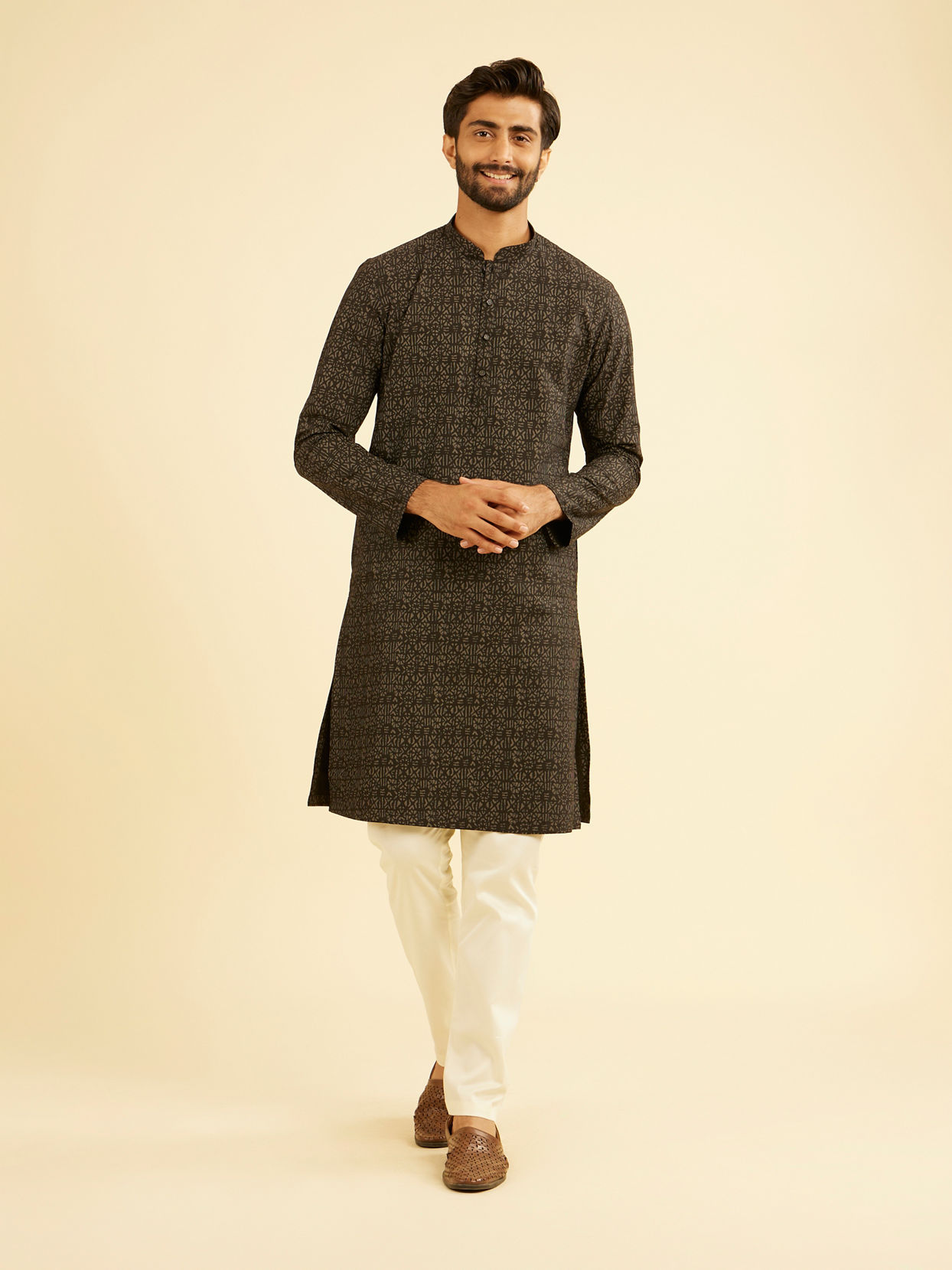 Manyavar Men Mystic Black Elegance Cotton Kurta
