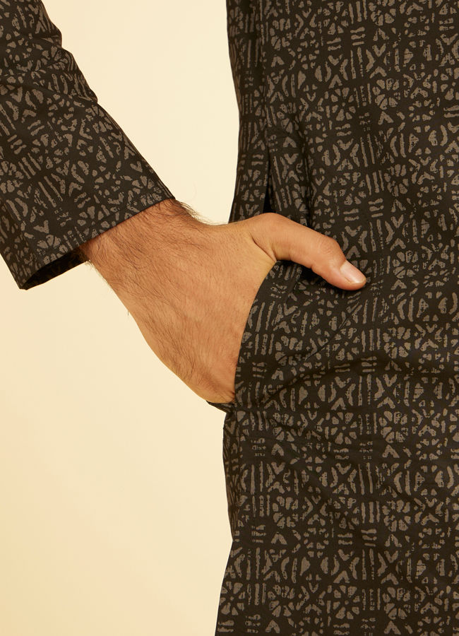 Manyavar Men Mystic Black Elegance Cotton Kurta