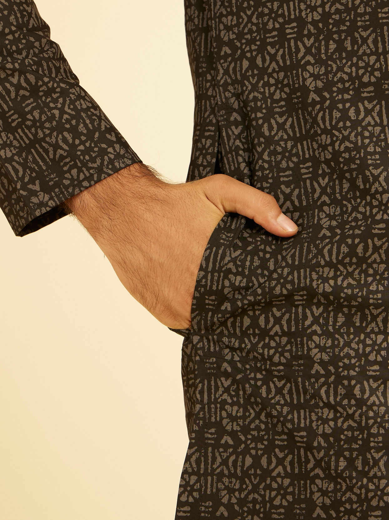 Manyavar Men Mystic Black Elegance Cotton Kurta