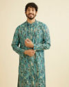 alt message - Manyavar Men Teal Green Mosaic Printed Kurta image number 0