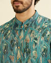 alt message - Manyavar Men Teal Green Mosaic Printed Kurta image number 1