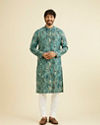Manyavar Men Teal Green Mosaic Printed Kurta