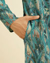 Manyavar Men Teal Green Mosaic Printed Kurta