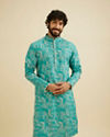 Manyavar Men Teal Blue Abstract Printed Kurta