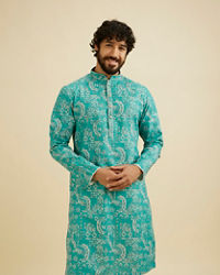 Manyavar Men Teal Blue Abstract Printed Kurta