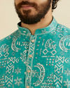 Manyavar Men Teal Blue Abstract Printed Kurta