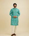 Manyavar Men Teal Blue Abstract Printed Kurta