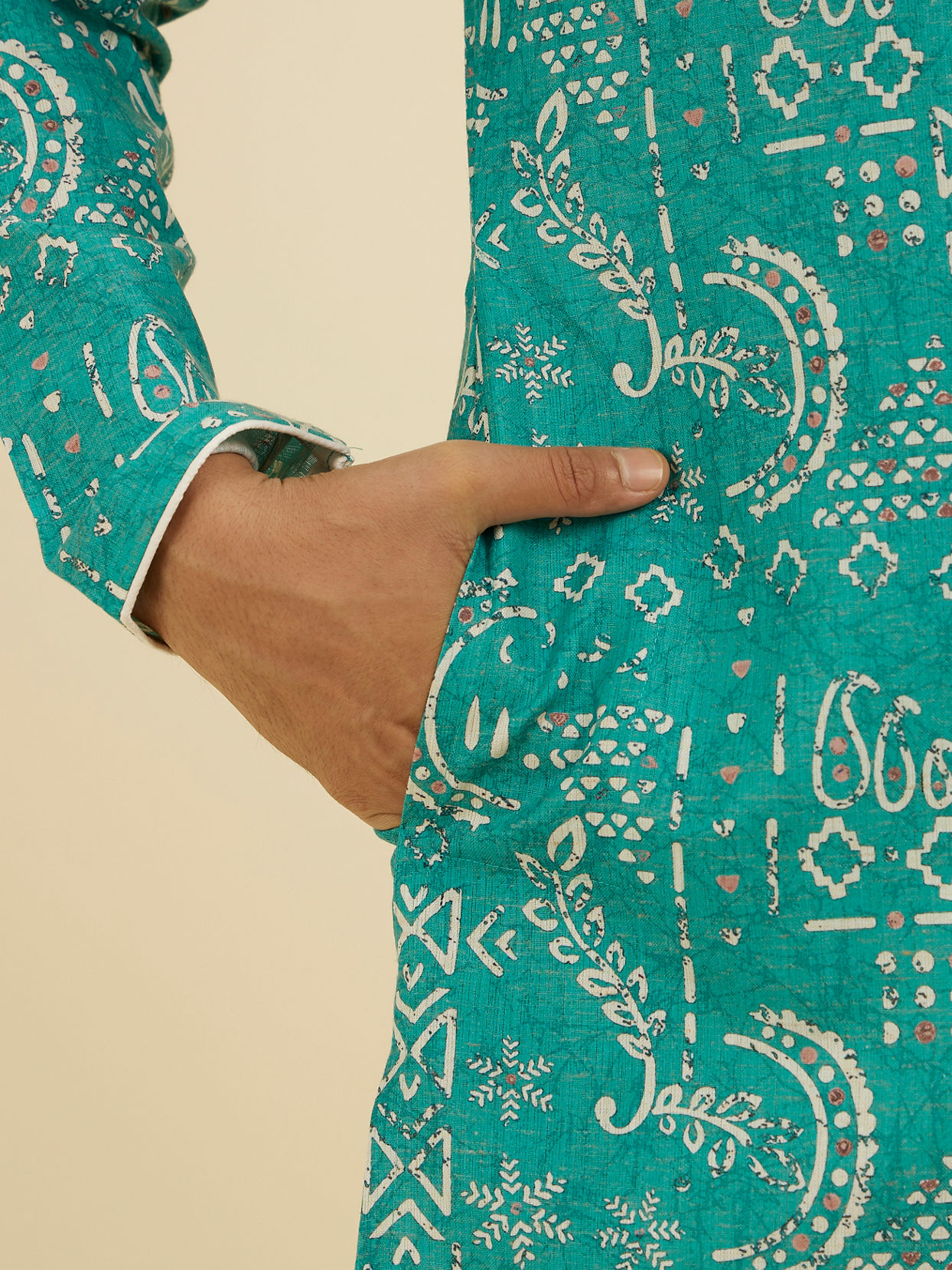 Manyavar Men Teal Blue Abstract Printed Kurta