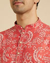 Manyavar Men Coral Peach Abstract Printed Kurta