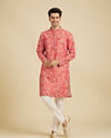 Manyavar Men Coral Peach Abstract Printed Kurta