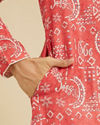 Manyavar Men Coral Peach Abstract Printed Kurta