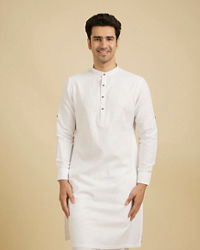 Manyavar Men Glimmering White Cotton Kurta