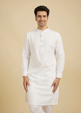 Manyavar Men Glimmering White Cotton Kurta image number 0