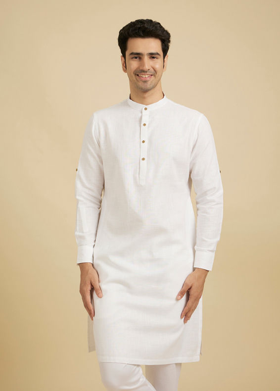 Manyavar Men Glimmering White Cotton Kurta