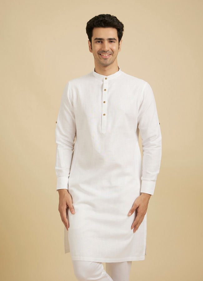Manyavar Men Glimmering White Cotton Kurta