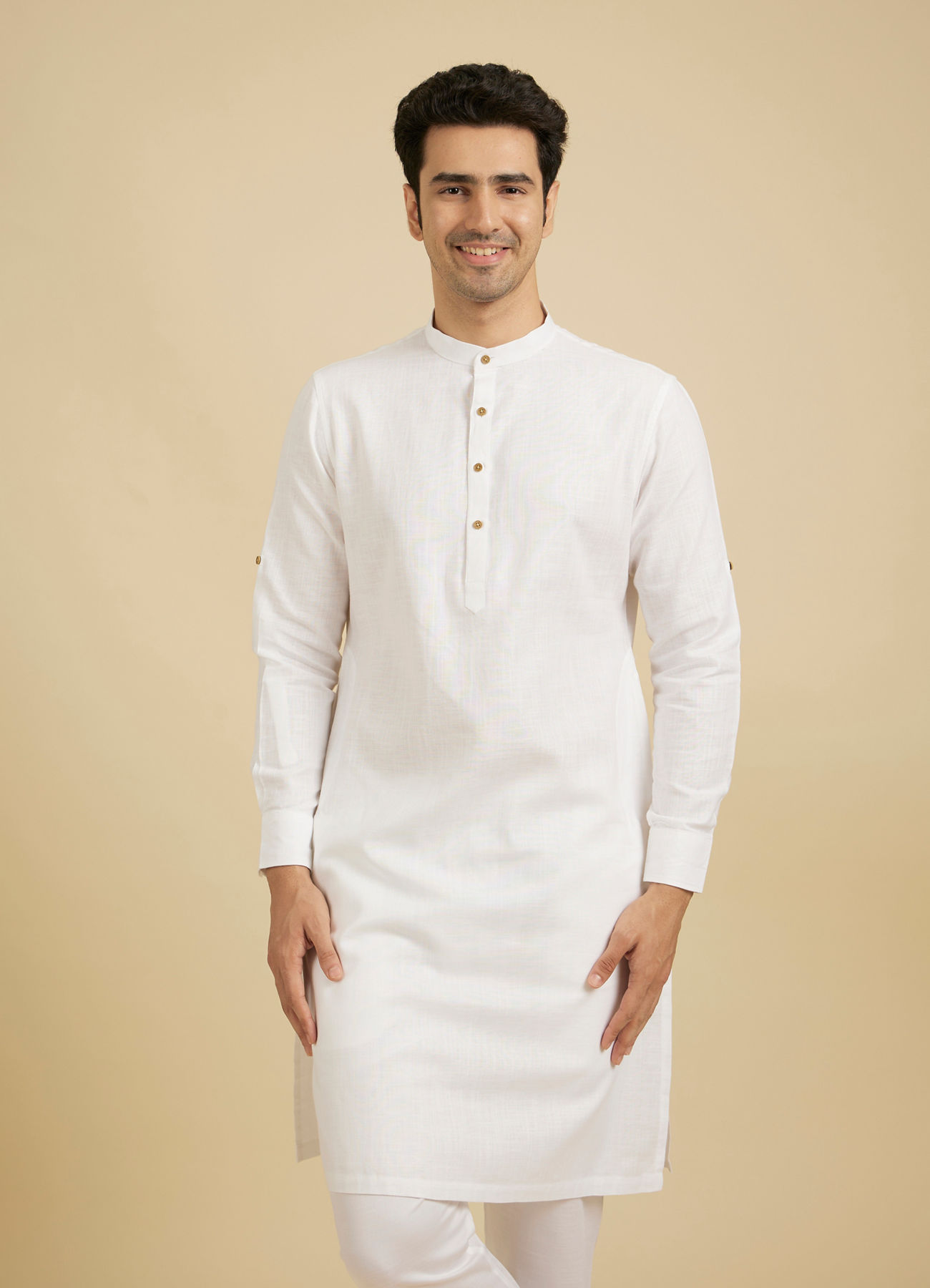 Manyavar Men Glimmering White Cotton Kurta