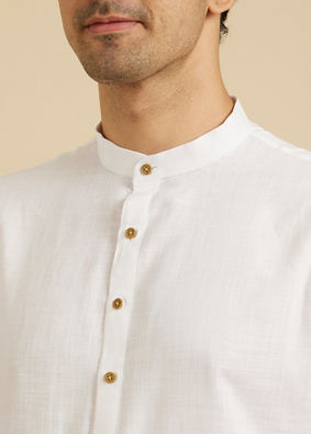 Manyavar Men Glimmering White Cotton Kurta image number 1